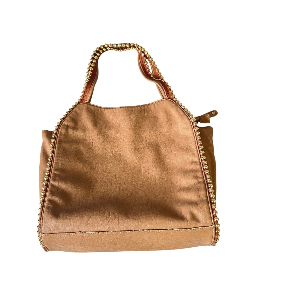 Vintage Y2K Tan Big Buddha Faux Leather Hobo‎ Bag Gold Ball Stud Trim Slouchy KC